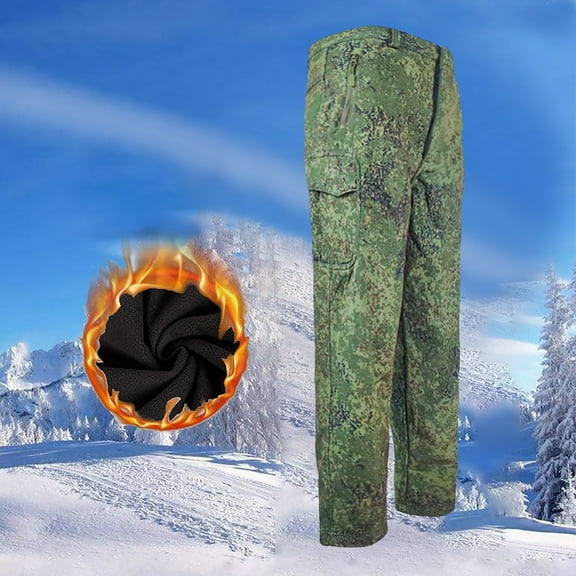 Men’s Fleece Lined Hiking Pants Winter Thermal Outdoor Cargo Pants with Multi Pockets Army Green 2XL