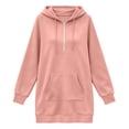 thumbnail image 5 of Busydd Zip Up Hooded Sweatshirt Dress for Women Trendy Solid Color Drawstring Fall Dresses Casual Kangaroo Pocket Hem Long Sleeve Dress S, 5 of 7