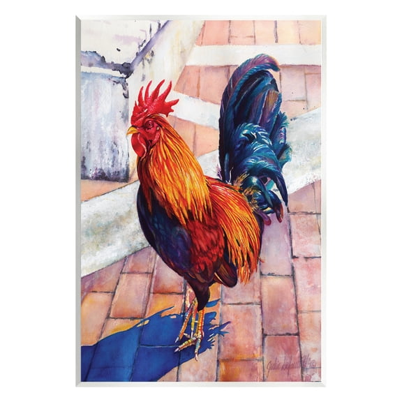 Stupell Industries Rooster Standing on Bricks Animals & Insects Painting Unframed Art Print Wall Art, 10 x 15