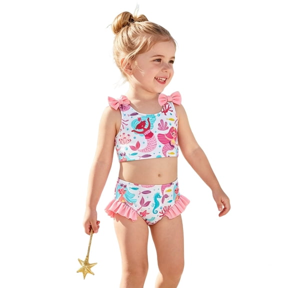 LILIYA Girls Bathing Suit Girls Swimwear Two Piece Cute Print Baby Toddler Swimsuits Summer Beach Outfit