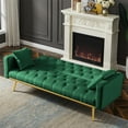 thumbnail image 2 of Convertible Folding Futon Sofa Bed, Sleeper Sofa Couch for Compact Living Space, Bedroom Accent Velvet Sofa Bed Upholstered Couch Recliner with Adjustable Backrest, Wooden Frame and Metal Legs, Green, 2 of 7