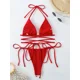 thumbnail image 5 of Conjunto traje baño flores 3D para mujer Traje baño piezas Top con cuello halter, 5 of 5