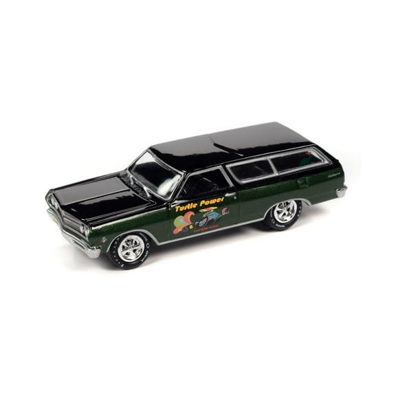 Turtle Wax 1965 Chevy Chevelle Wagon, Green Metallic - Johnny Lightning JLSP173/24A - 1/64 scale Diecast Model Toy Car