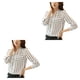 thumbnail image 1 of Guardurnaity Blusa de mujer Top de manga larga V Cuello de manga larga con raya delantera en blanco y negro Blanco L 2piezas, 1 of 6