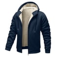 thumbnail image 2 of Huowey Mens Coat Winter Warm Thick Fuzyy Wool Thermal Lined Solid Color Full Zip Hooded Jacket Soft Comfy Outdoor Casual Comfortable Athletic Outwear,Navy,XL, 2 of 6