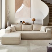 ?2 Packages Shipping?Ovios 104" Plush Corduroy Cloud Velvet Modular Couch with Chaise, No Assembly Required - L-Shaped Sectional Sofa Set with Flexible Configuration - 104"W x 67.7"D x 30"H, 3 Seater