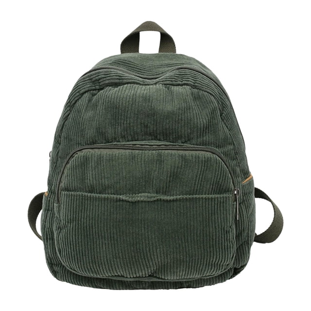 Mochila para niñas, de pana, con cremalleras suaves, para mujer, portátil Verde