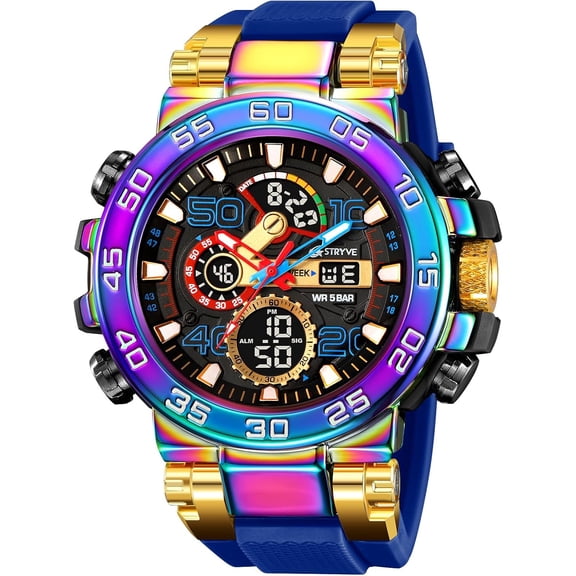 Men's Watches Sports Military Watches Waterproof Color Designer Large Face Digital Analog Tactical Outdoor Men's Wristwatches-Chronograph Dual Time LED Alarm Stopwatch