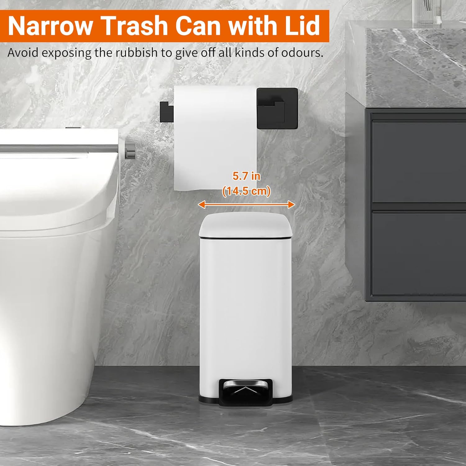 BIQWBIC 10L/2.6 Gallon Stainless Steel Bathroom Trash Can with Lid – Foot-Operated Garbage Bin with Removable Bucket, 2-Pack, Whihte – Perfect for Office & Bedroom