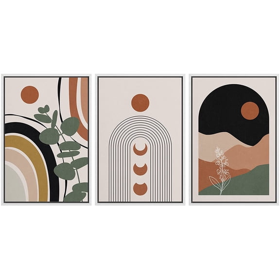 wall26 Framed Canvas Print Wall Art Set Mid-Century Forest Leaf Astronomy Planets Nature Abstract Illustrations Modern Art Bohemian Decorative for Living Room, Bedroom, Office - 16"x24"x3 White