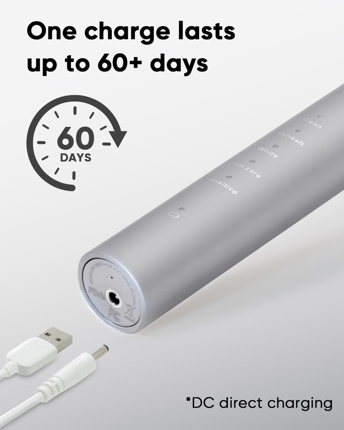MySmile DY156 Sonic Electric Toothbrush for Adults, 45000 VPM Powered Toothbrush Rechargeable, IPX7 Waterproof, 5 Modes, 2 Mins Smart Timer, 60 Day Battery Life, 3 Tooth Brush Heads, Gray