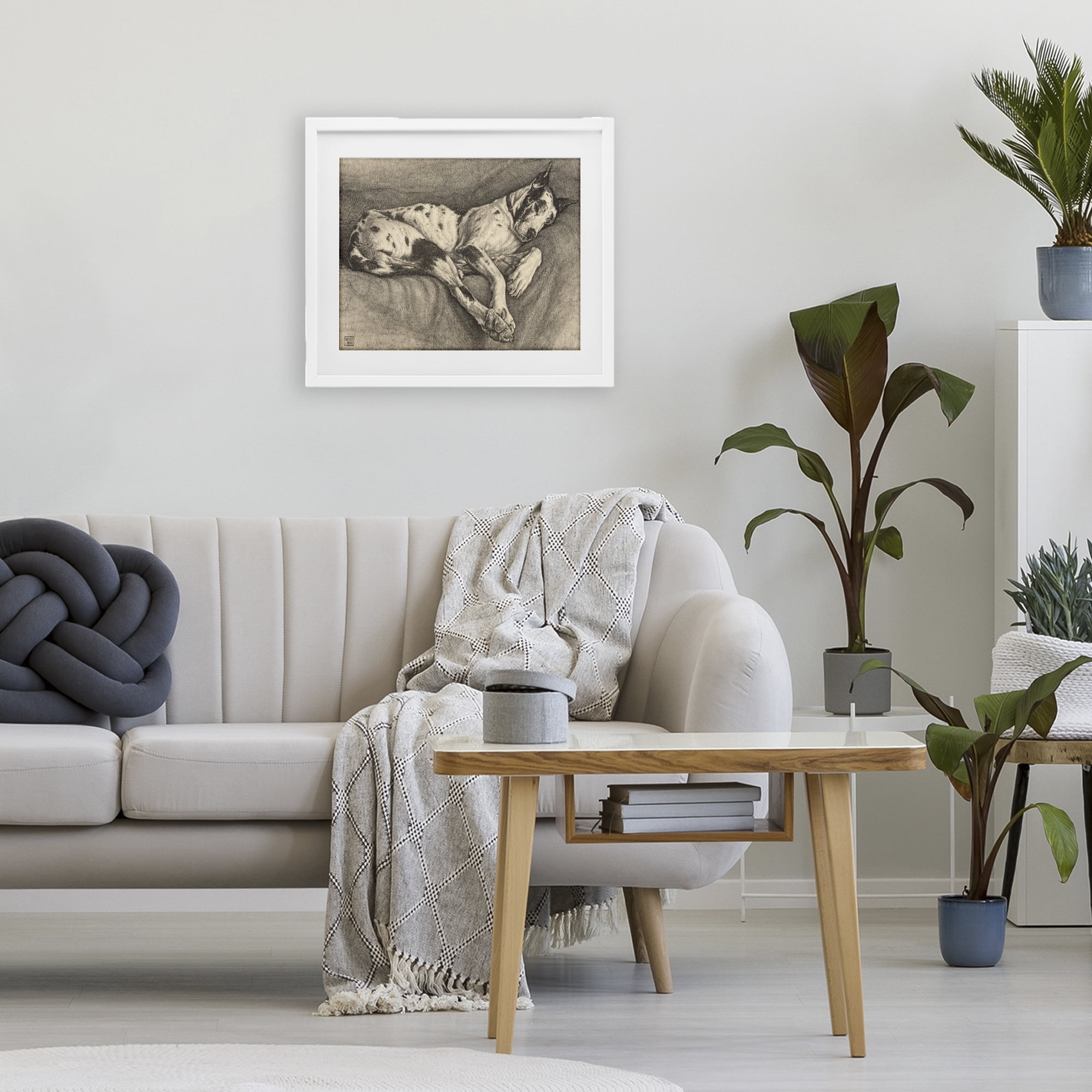 Stupell Industries Sleeping Hound Drawing White Framed Print Under Glass, design by Bertha Van Hasselt