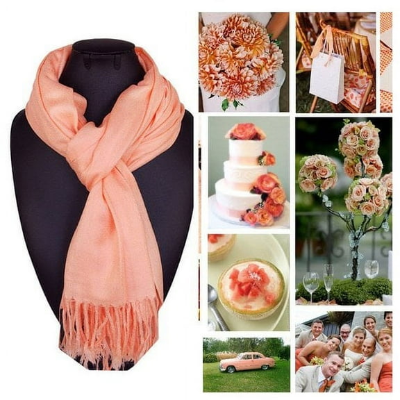 Peach Pashmina Scarf Shawl, Bridesmaid Shawl, Bridal Wrap, Wedding Shawl
