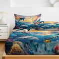 thumbnail image 6 of Queen Size Fitted Sheet Set - Blue Coastal 3 Piece Bedding Sets 16" Deep Pocket Fitted Sheet with 2 Pillowcases, Dolphin Summer Beach Nautical Ocean Brushed Microfiber Hotel Luxury Bed Sheets, 6 of 9