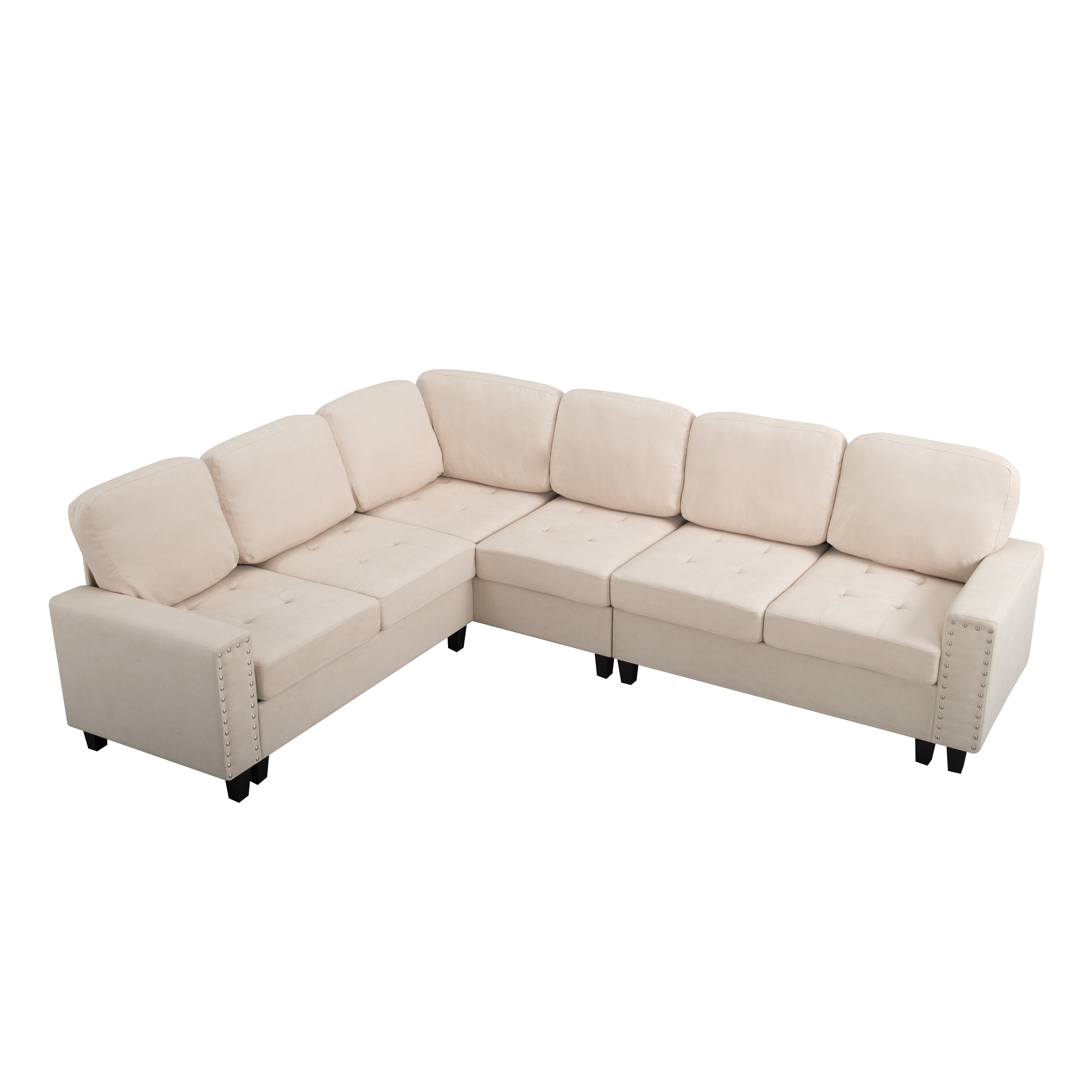 Gewnee Beige L - Shaped Reversible Sectional Sofa, Soft Breathable Fabric 6 - Seater 107.9" for Living Room Office