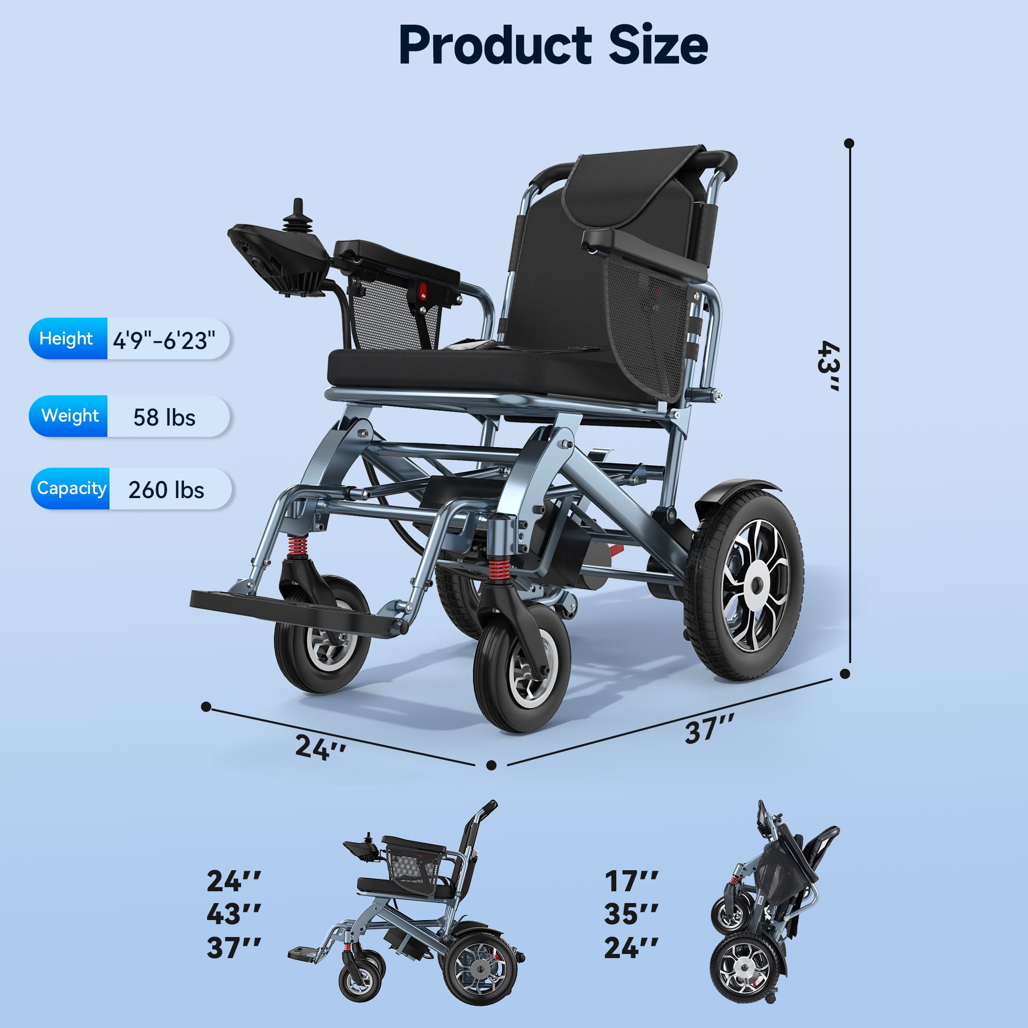 SACVON Lightweight Foldable Electric Wheelchair, 56 lbs, All-Terrain Design, 22-Mile Range, 2 Storage Bags,Free Lifetime Support