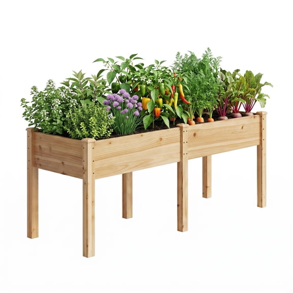 72x26x30 Elevated Wooden Raised Garden Bed with Legs, Divided Fir Planter Box for Patio Vegetables
