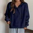 thumbnail image 6 of tarylea Hoodies for Women Button V Neck Drawstring Sweatshirt Solid Color Long Sleeve Pullover Casual Loose Fall Crop Tops, 6 of 6