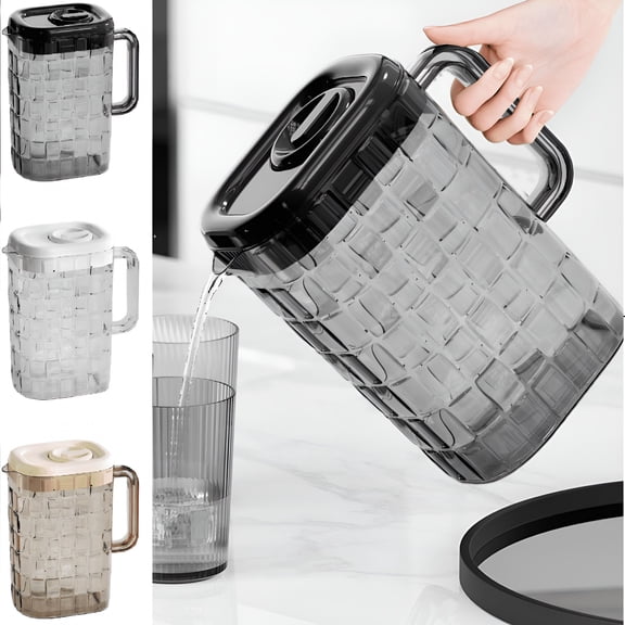 ACDANC 2 Quart Pitcher with Lid,Clear Water Jug for Fridge,Bpa-Free Plastic Juice Mixing Pitcher,Handles for Ice Tea Hot Cold Coffee Mix Drinks,Black