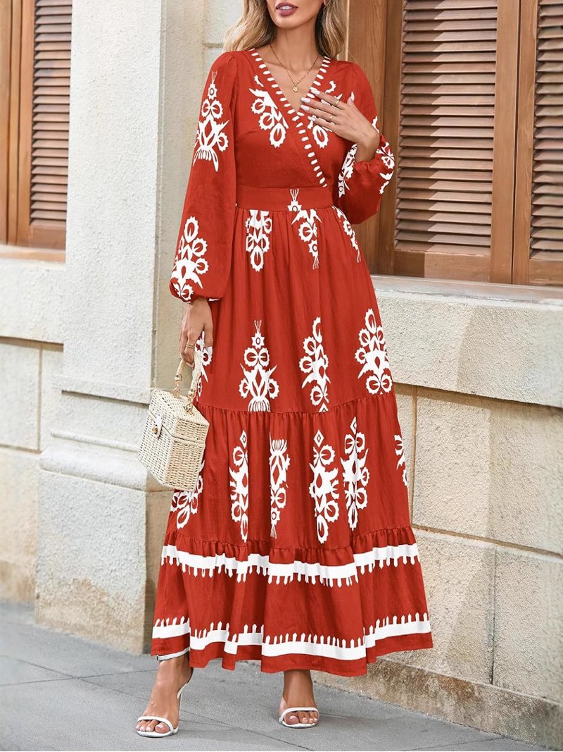 VERTEX&KAIBIN Women's Fall Bohemian Floral Maxi Dress - V-Neck Lantern Sleeve A-Line Flowy Beach Dress - Walmart.com VERTEX&KAIBIN Women's Fall Bohemian Floral Maxi Dress - V-Neck Lantern Sleeve A-Line Flowy Beach Dress - Walmart.com