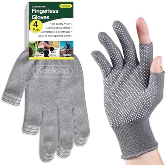 High Dexterity Nylon 13 Gauge Knit Glove with PVC Dots Plam Grip- Lightweight Open Finger Gloves Slip Breathable Fingerless Gloves-4 Pairs$$Garden & Patio