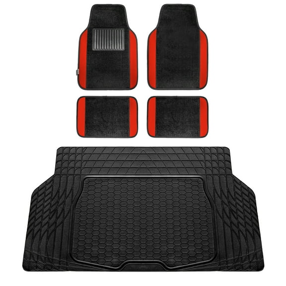 FH Group, Red Black Carpet Floor Mats & Trunk Cargo Mat Combo Full Interior