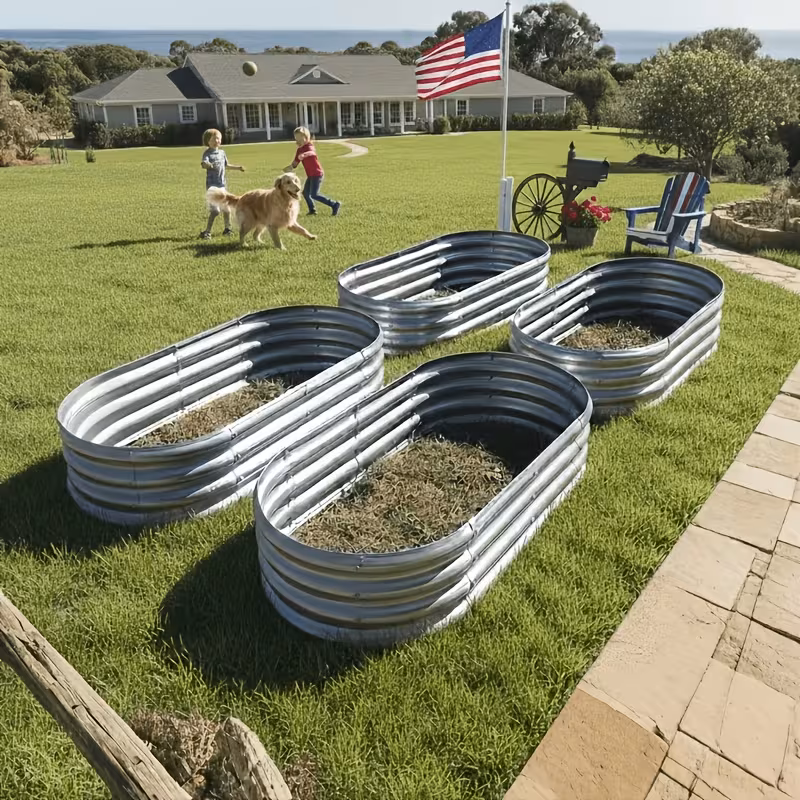 2-Pack Heavy-Duty Galvanized Oval Raised Planters, Large Outdoor Metal Garden Beds for Vegetables, Herbs & Fruits