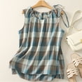 thumbnail image 4 of Fshinging Plaid Drawstring Tank Tops For Women Sleeveless Casual Shirts Loose Fit Tees Blue L, 4 of 6