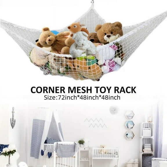 Maxfavor Toy Hammock Hanging Corner Storage Organizer for Stuffed Animals, Bath Toys and more- Perfect Kids Gift for Organization {White}