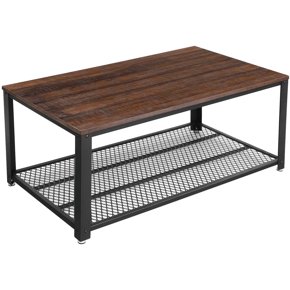 VASAGLE Coffee Table with Steel Frame and Mesh Storage Shelf, 41. 8 x