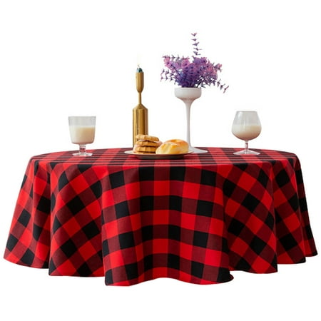 

Christmas Tablecloth Classic Checkered Round Tablecloth Table Cover For Indoor And Outdoor Christmas Party Hotel Restaurant Picnic Catering -Red-90CM