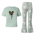 thumbnail image 5 of Gaexia Girls 2 Piece Set,Valentine's Day Girls Outfit Cute Bow Heart Print Short Sleeve Top With Flare Leg Pants Toddler Two Piece Matching Fashion Clothes,12-13 Years, 5 of 6