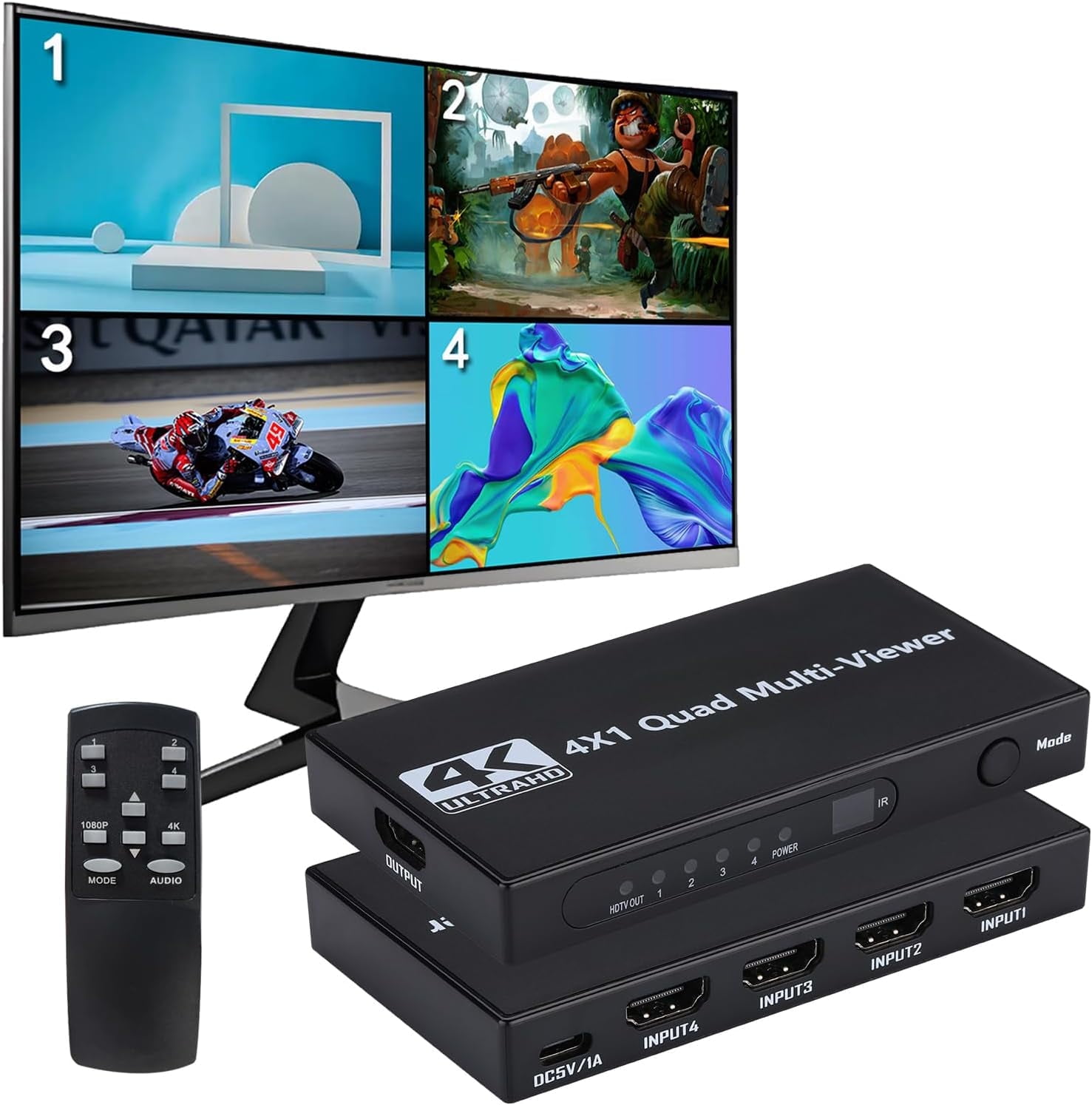 HDMI Switch 4x1 with Audio Extractor, 4K@60Hz Ultra HD HDMI