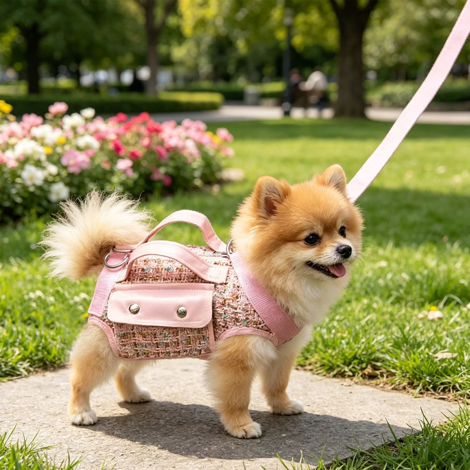 Dog Lift Harness Backpack for Small Dogs Cats, Adjustable Straps Dog Sling Carrier Full Body with Small Side Bag for Hiking, Travel, Outdoor,Pink