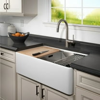 Houzer Aspire 33 in White Fireclay Apron Front Farmhouse Single Bowl Workstation Sink with Accessories - PTW-3320S WH