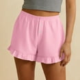 thumbnail image 2 of Feancey Striped Shorts for Women Ruffle Hem Going Out Shorts Button Elastic Waistband Lounge Shorts Summer Casual Loose Fit Short Pants Pink XXL, 2 of 10