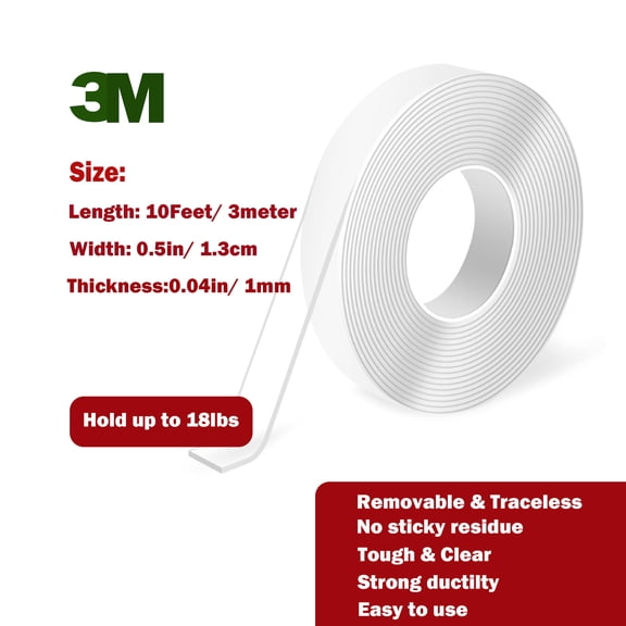 3 m, Super Strong Double Sided Nano Tape Removable, Reusable, Washable(1/24" x 1/2" x 10', 1)