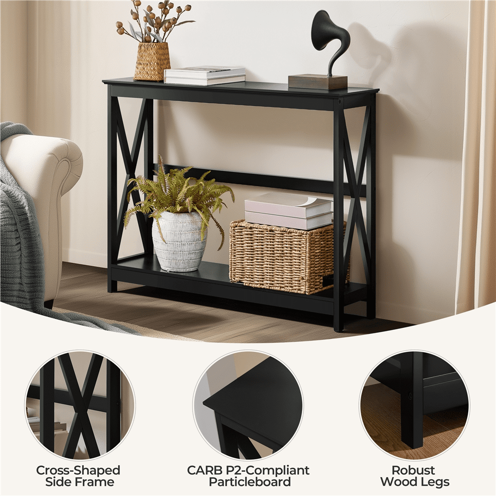Yaheetech 2 Tier X Design Entryway Console Table with Storage Shelf Living Room, Black