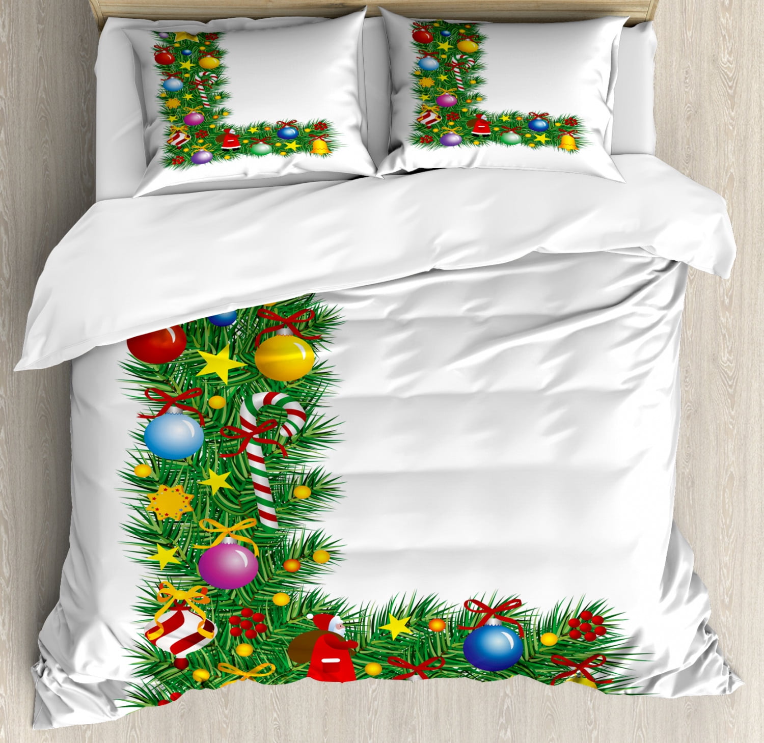 Letter L Queen Size Duvet Cover Set Pine Tree Design Majuscule L