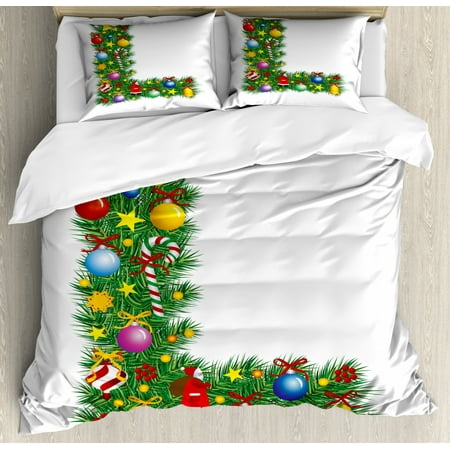 Letter L Queen Size Duvet Cover Set Pine Tree Design Majuscule L