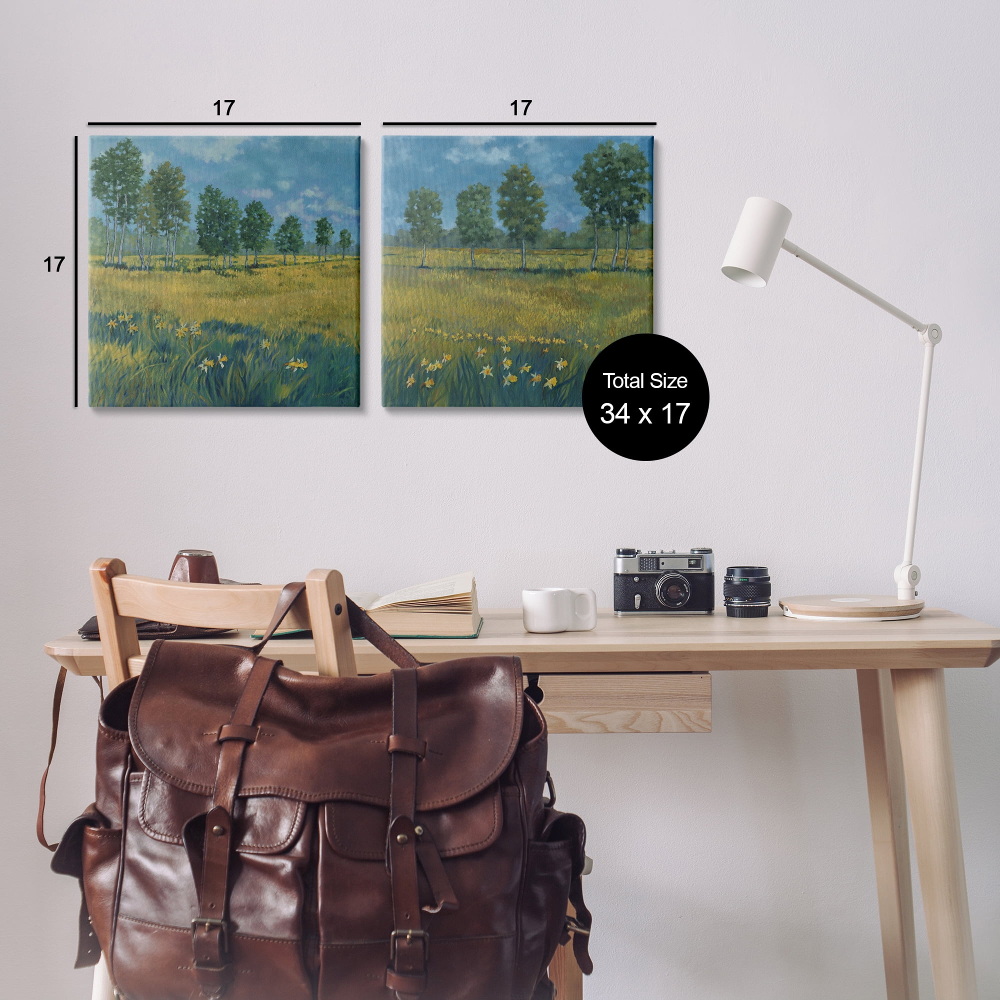 Stupell Industries Daffodil Tree Lined Field Landscape & Nature Painting Wrapped Canvas Art Print Wall Art, 17 x 17, Set of 2
