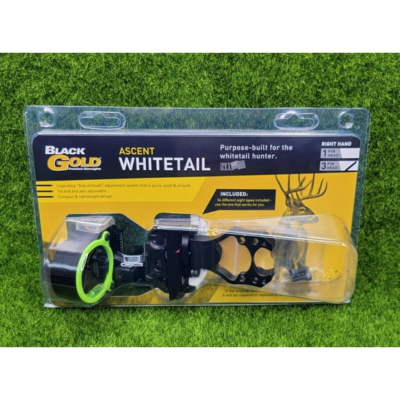 Black Gold Ascent Verdict Whitetail 3 Pin Bow Sight with Zero-Out .019" Pin Bow Sight Diameter Right Hand Aluminum Black