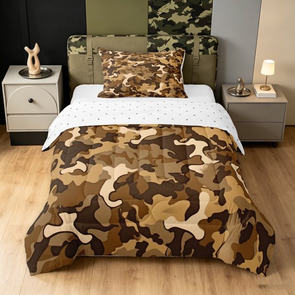 Manfei Rustic Camouflage Twin Comforter Sets, Countryside Camo Branches Bedding Set, Coyote Brown, Reversible, 2-Piece, 1 Comforter and 1 Pillowcase