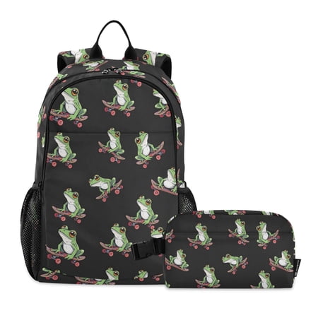 ALAZA Frogs on Skateboard School Backpack Lunch Box Set Student Bookbag