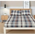 thumbnail image 3 of Chezmoi Collection 3-Piece Lodge Plaid Sheet Set Twin Size, Blue Orange White Herringbone Plaid Stripe Printed Brushed Microfiber Lightweight Breathable Deep Pocket Bed Sheets, 3 of 9