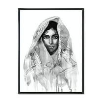 Designart 'Black and White Portrait of Young Indian Woman I' Modern Framed Canvas Wall Art Print