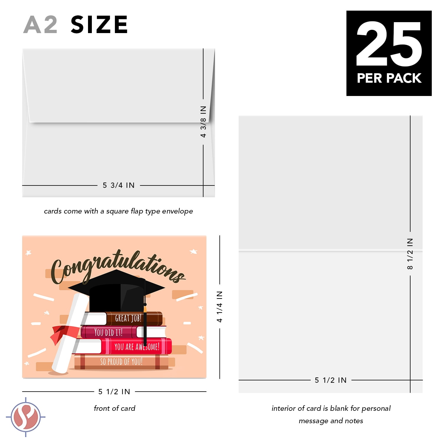 Congratulations, You Did It, Great Job, So Proud of You Graduation Greeting Cards and Envelopes – Class of 2026 Graduates Celebratory Fold Over Greetings | (A2 Size) 4.25 x 5.5” | 25 per Pack