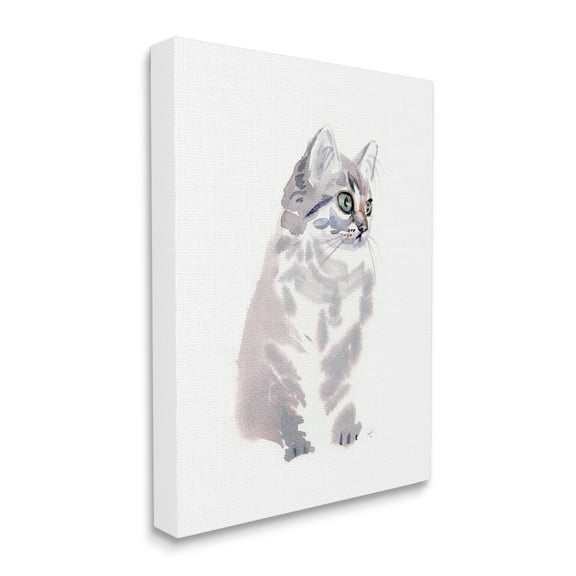 Stupell Industries Grey Shorthair Kitten Portrait Minimal Pet Cat Animals & Insects Painting Gallery Wrapped Canvas Print Wall Art, 16 x 20