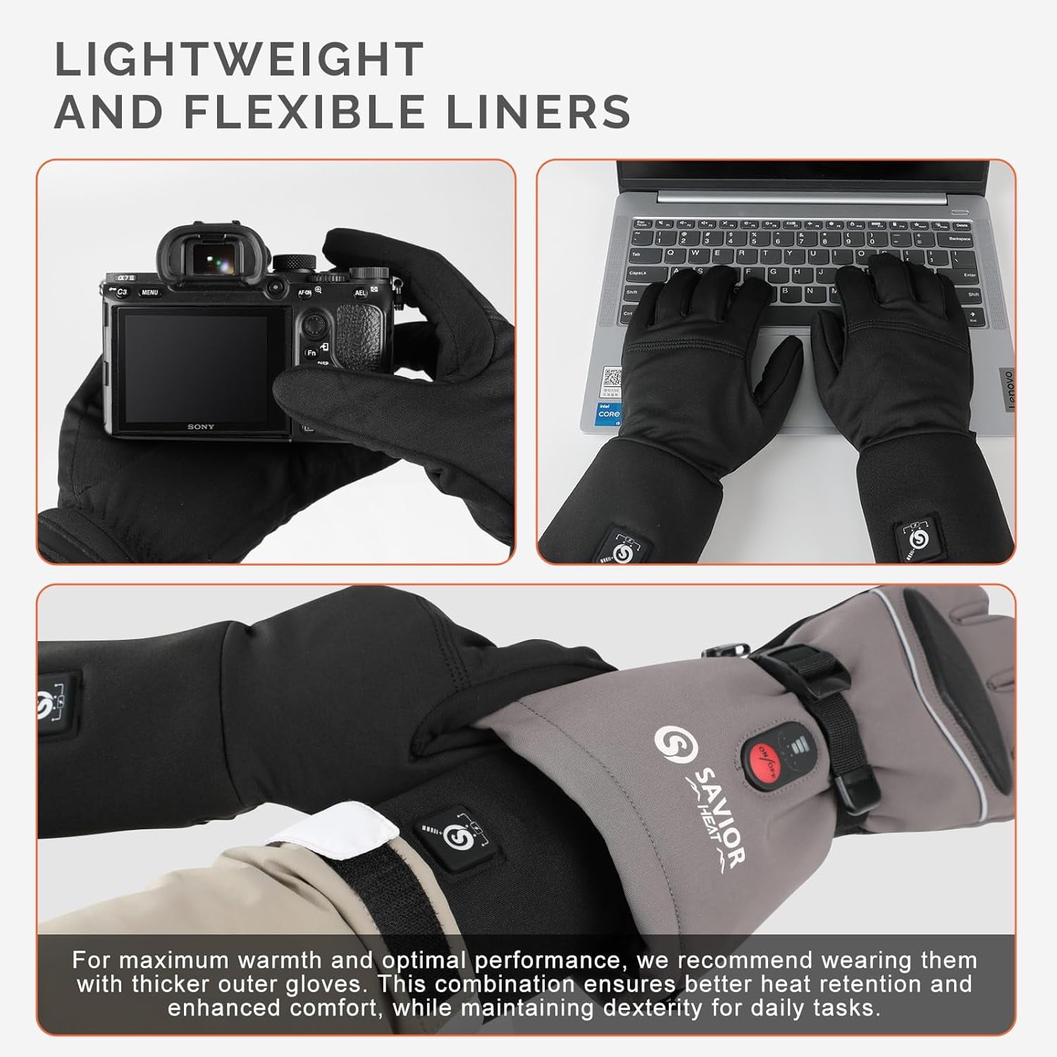 Heated Glove Liners for Men Women, Rechargeable Battery Electric Savior Heated Gloves, Winter Warm Glove Liners for Arthritis Raynaud, Thin Gloves Riding Ski Snowboarding Hiking Cycling Hand Warmers