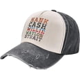 thumbnail image 2 of Cash Hank Willie Waylon Vintage Washed Distressed Cotton Dad Hat Baseball Cap Adjustable Denim Dad Hat, Black and White, 2 of 9
